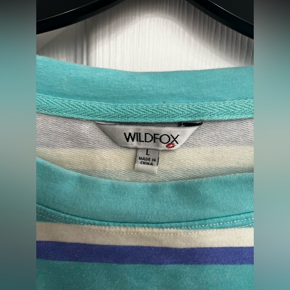 Wildfox Striped Pullover Long Sleeve Blue Stretch Crew Neck Women’s Large - Picture 2 of 3